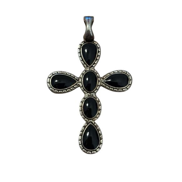 Vintage Double-Sided Cross Black and Teal 2.75" Long - Picture 9 of 13